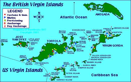 英属维京群岛,又名英属处女岛(BRITISH VIRGIN ISLANDS-BVI)是距离PUERTO RICO以东大约60英里,地处加勒比海的,由40多个岛屿所组成的岛国,面积只有155平方公里,人口只有15000人。